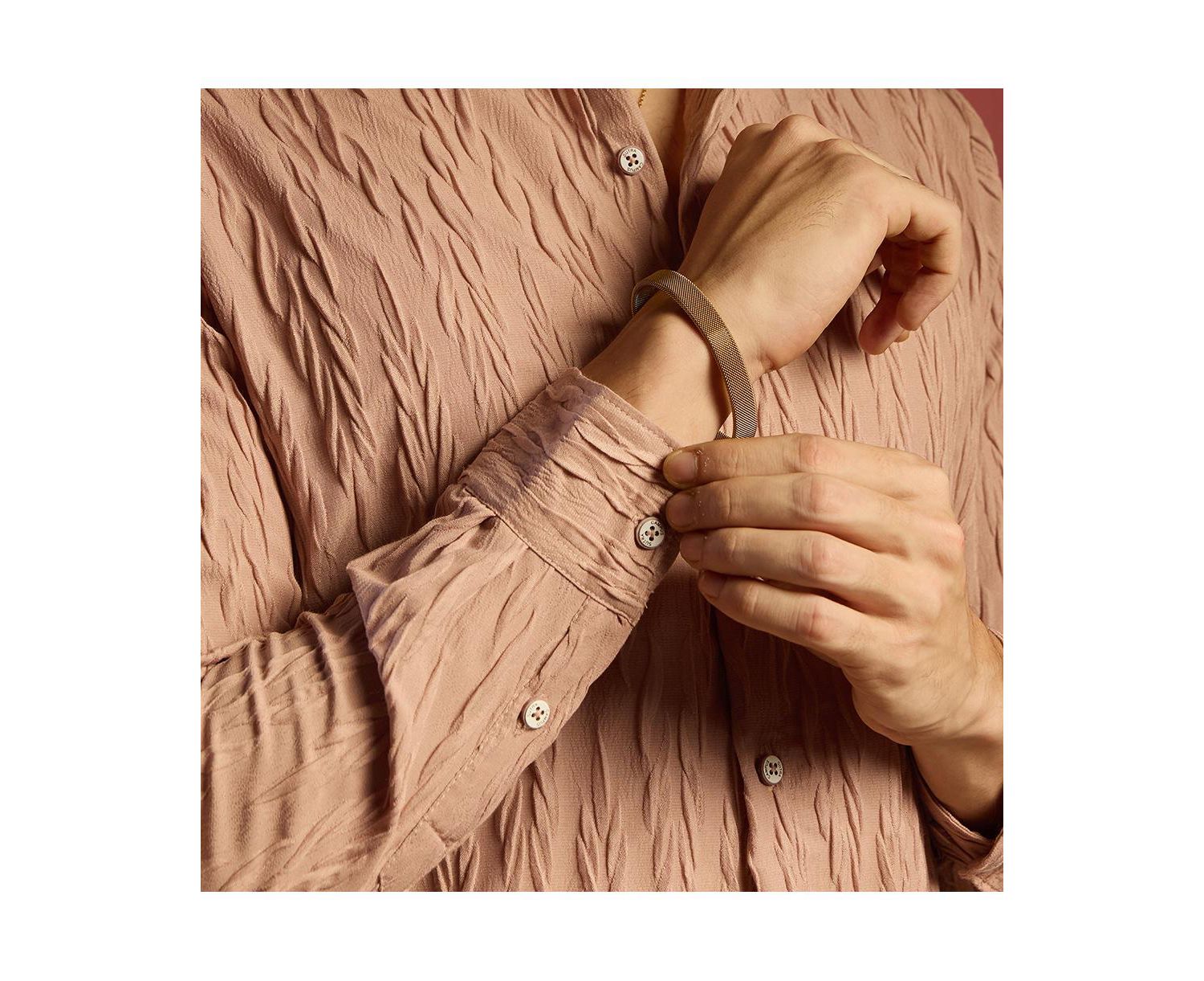 Men's Salmon Pink Grain-Textured Shirt
