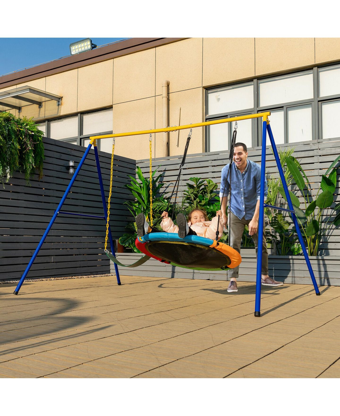 Детская игрушка Gymax 660 Lbs Metal Heavy-Duty A-Frame Swing Stand, Ages 3+, цвет: Синий жёлтый — фото 3