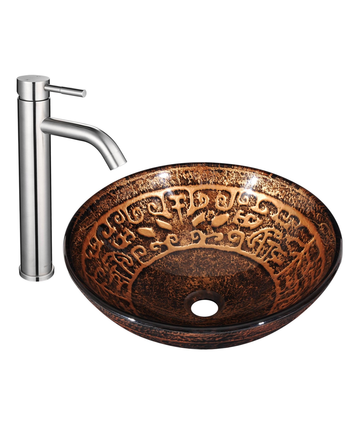 Tempered Glass Vessel Sink Antique Totem with Single Handle Faucet - Natrual