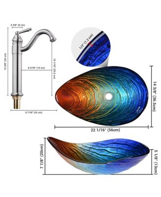 Bathroom Vessel Sink Tempered Glass WaterDrop w/ Single Handle Faucet