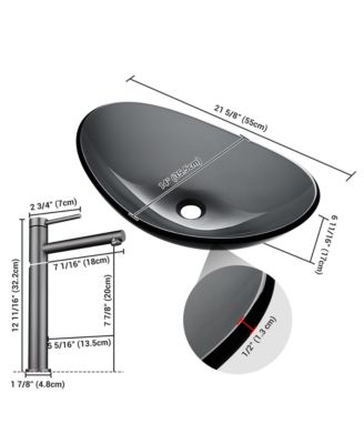  6 7/8" x 1 15/16" x 12 3/8"-  Bathroom Vessel Sink & Faucet Kit 8" Vanity Mixer Tap Tempered Glass