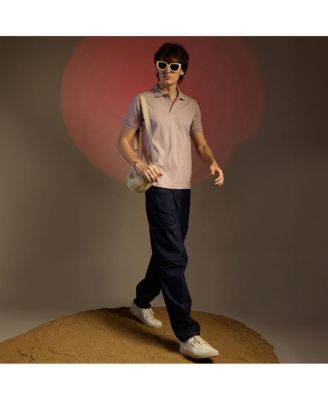 Men's Blush Pink Lined-Knit Polo T-Shirt