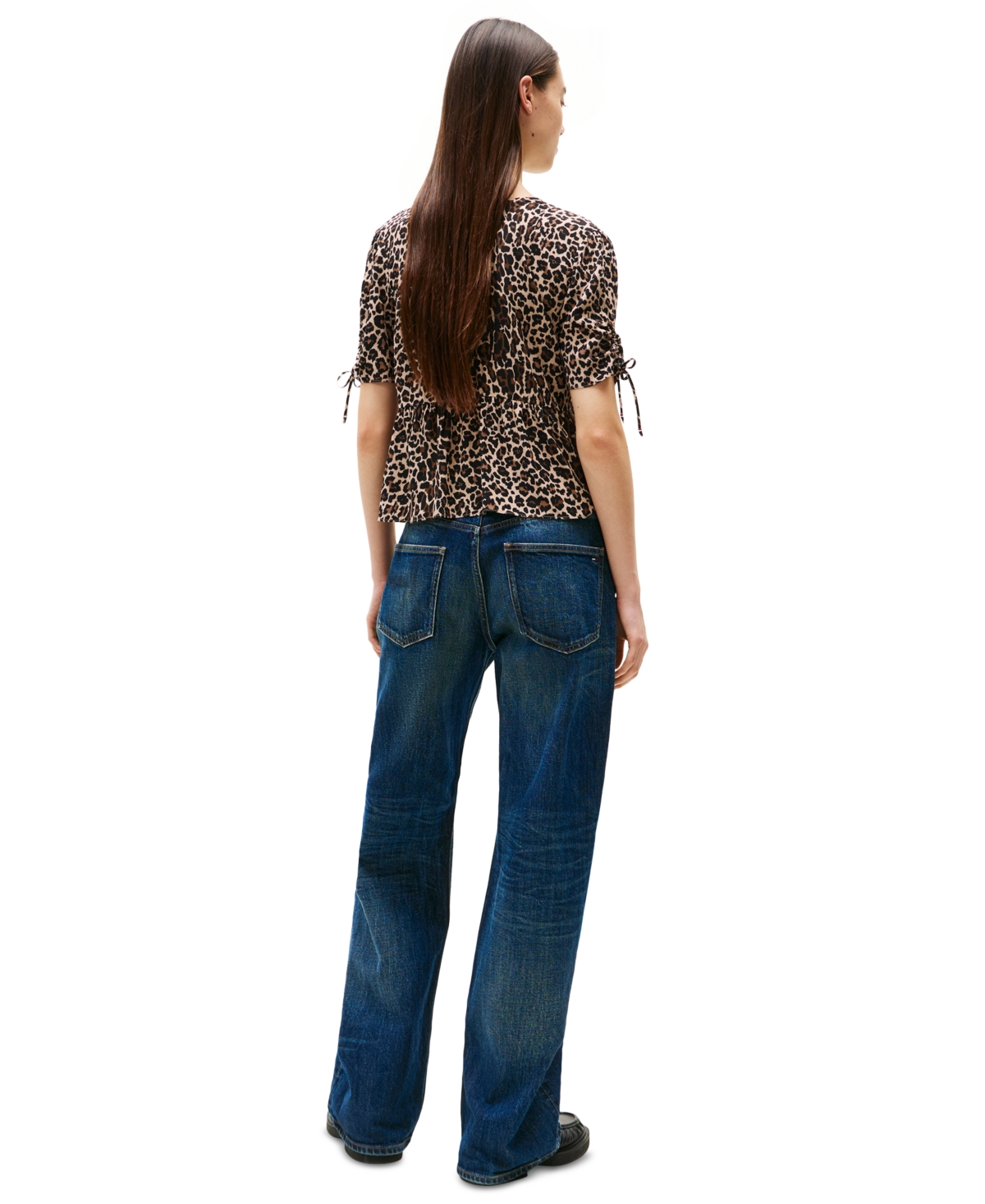 Tommy Jeans Women's Leopard-print Tie-sleeve Blouse In Brown