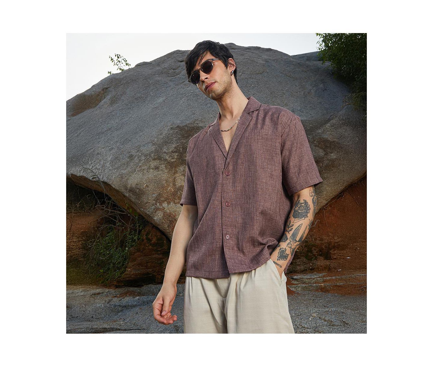 Мужская рубашка Cahoot Campus Sutra Brown Stone Heathered Korean Oversized, цвет: Коричневый — фото 4