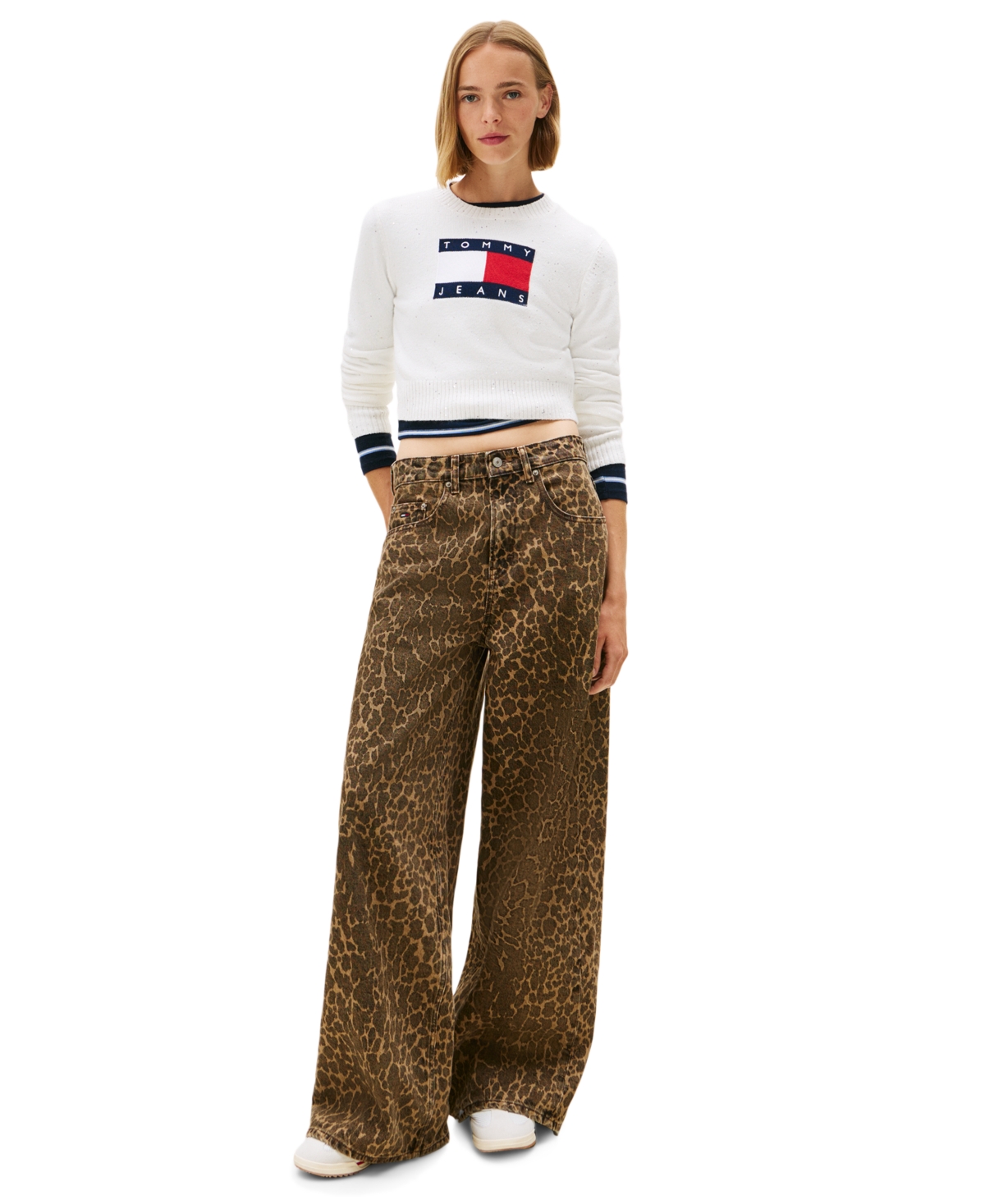 Tommy Jeans Women's Sparkle Flag Logo Sweater In Red
