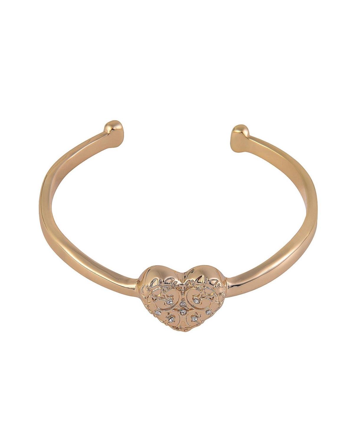 Gold Tone Textured Heart Cuff Bracelet - Gold
