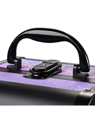 Portable Rolling Nail Table Kit with Makeup Train Case Aluminum Purple
