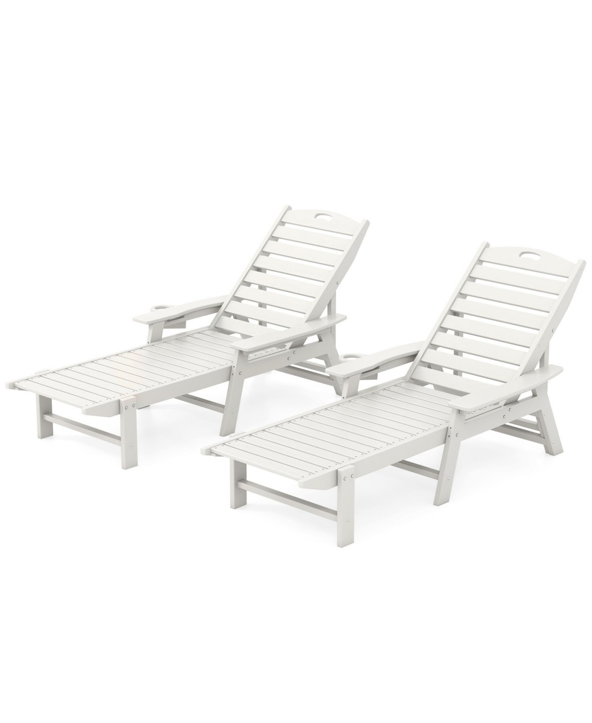Set Of 2 Patio Chaise Lounge Chair Hdpe Outdoor Recliner w/ 4-Position Backrest - White