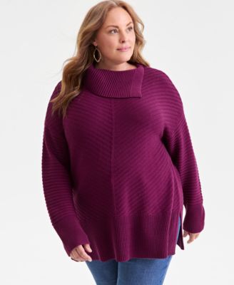 Plus Size Envelope Neckline Tunic Sweater
