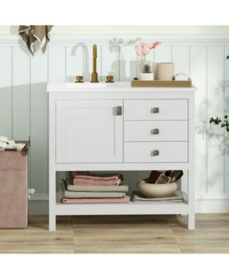 Freestanding Bathroom Vanity Unit with Basin Floor Storage Cabinet