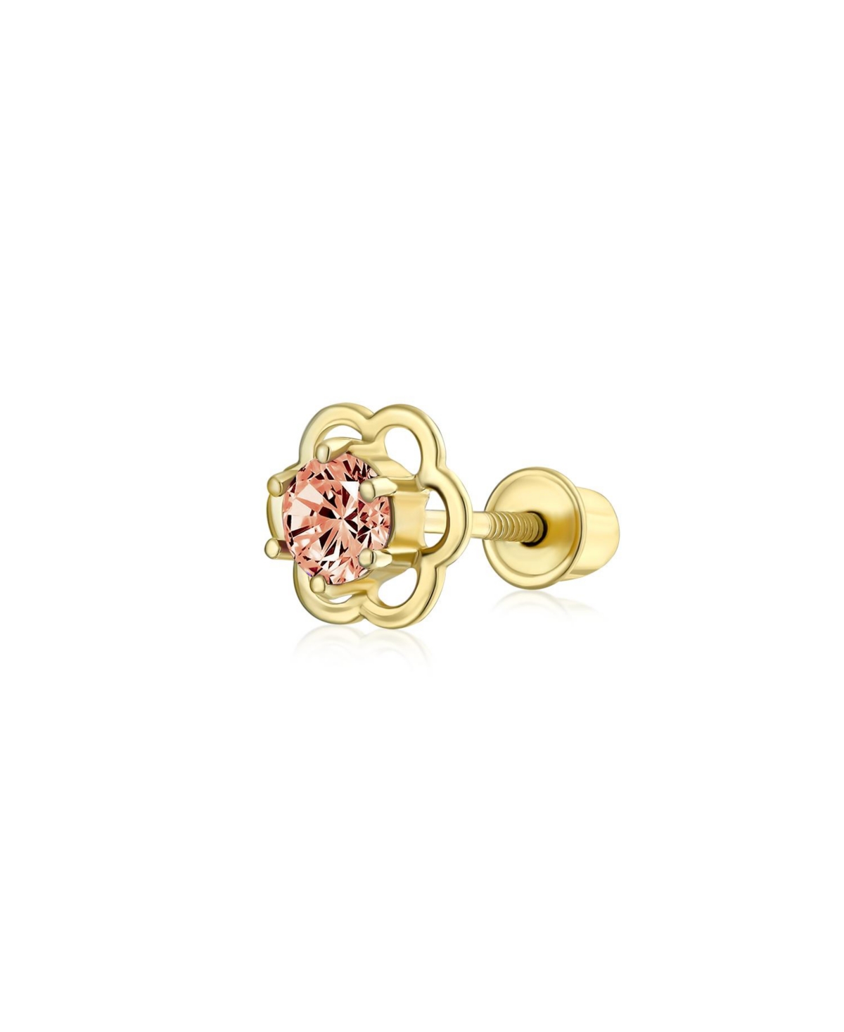Tiny Open Flower Cz Stud Helix Lobe Cartilage 1 Piece Earring Screwback 14K Real Gold 4MM - Lavender gold