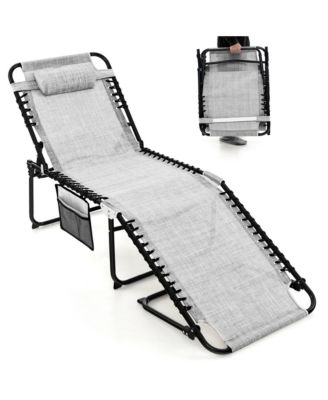 2 PCS Folding Chaise Lounge Portable Lay Flat Reclining Chair w/ 4-Level Backrest Side Pocket