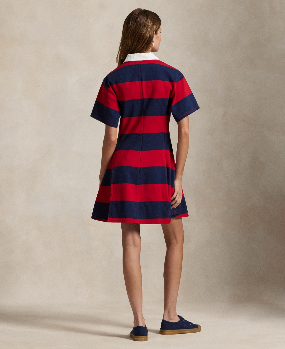 Polo Ralph Lauren Short Sleeve Stripe Cotton Rugby Dress In Red