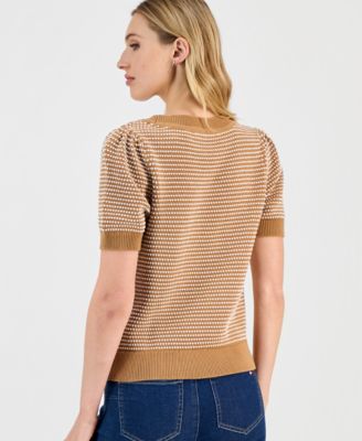 Women's Cotton V-Neck Short-Sleeve Sweater