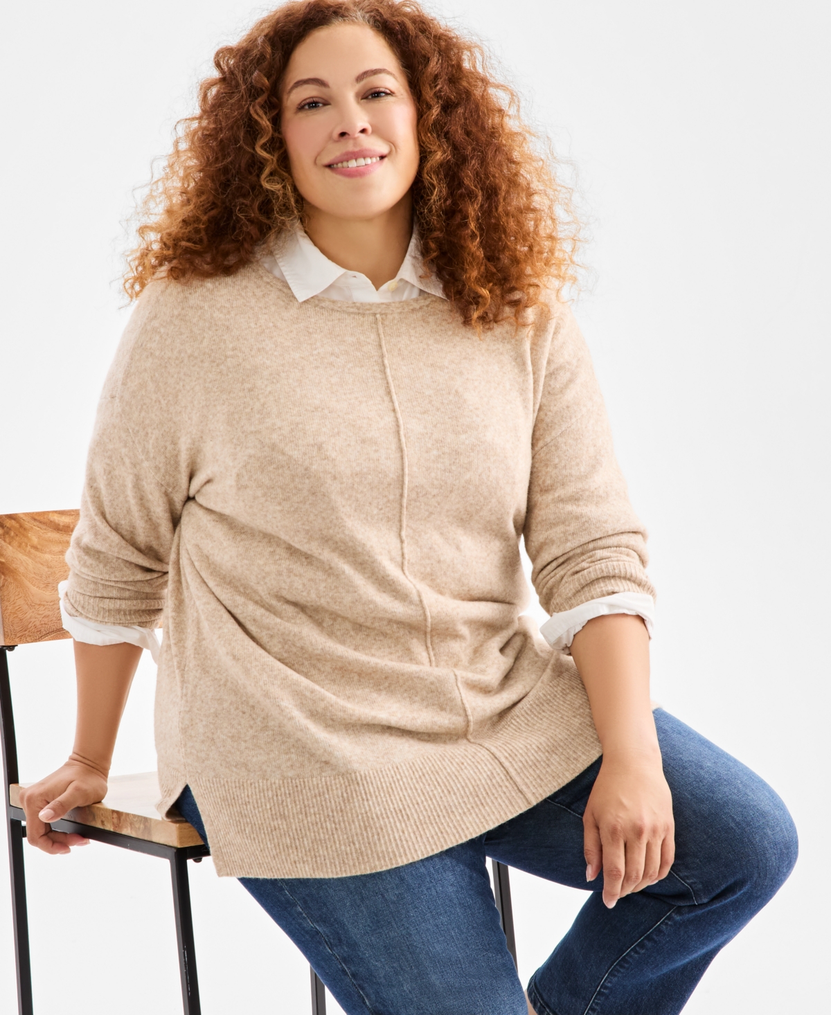 Style & Co Plus Size Seam-front Lux Tunic Sweater, Macy's Exclusive In Brown