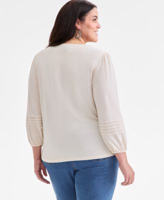 Plus Size Broderie Anglaise 3/4-Sleeve Top, Macy's Exclusive