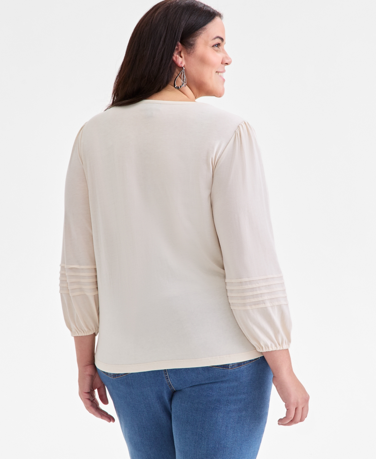 Style & Co Plus Size Broderie Anglaise 3/4-sleeve Top, Macy's Exclusive In White