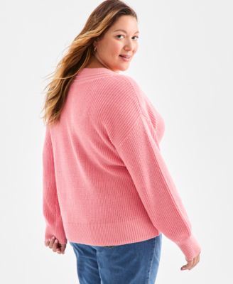 Plus Size V-Neck Stitch Detail Sweater