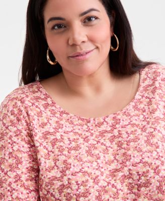 Plus Size Printed Long-Sleeve Top, Macy's Exclusive
