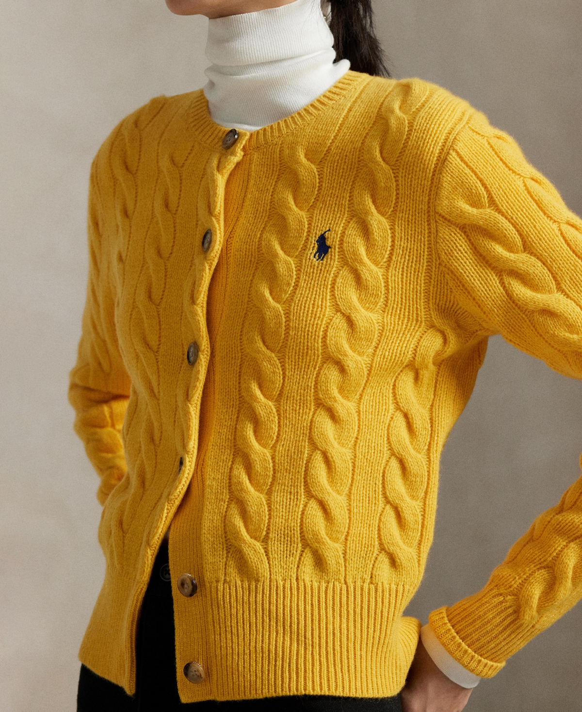 Polo Ralph Lauren Long Sleeve Crewneck Cardigan In Yellow