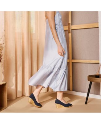 Women's Roses Canvas V Cut Espadrille Wedges