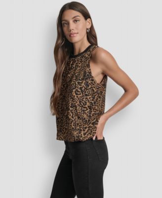 Women's Printed Bubble-Hem Sleeveless Top