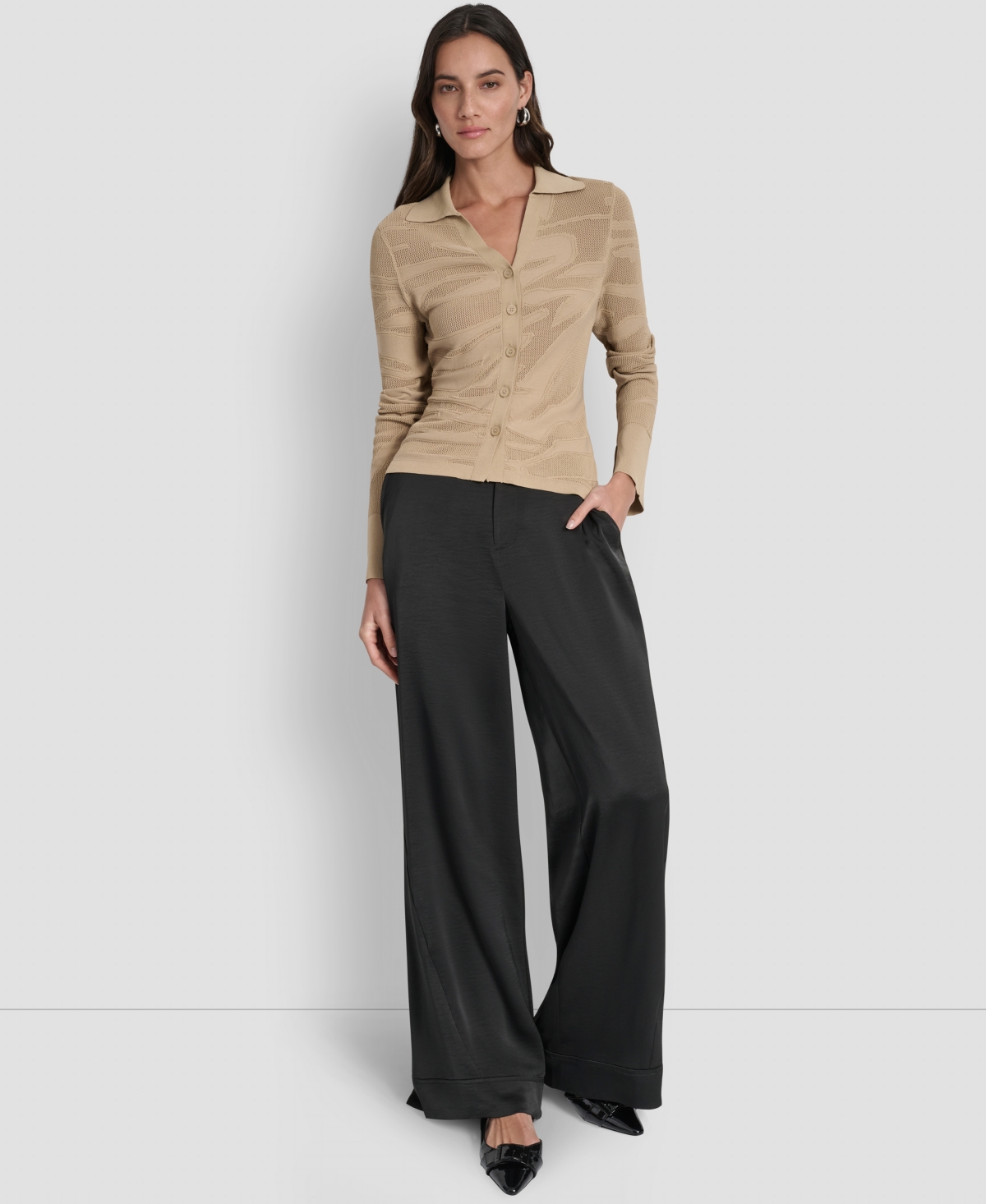 Dkny Women's Button-front Zebra Sweater In Brown