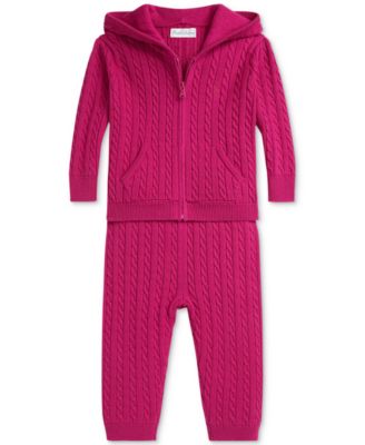 Polo Ralph Lauren - Baby Girls 2-Pc. Mini Cable-Knit Hoodie & Pant Set