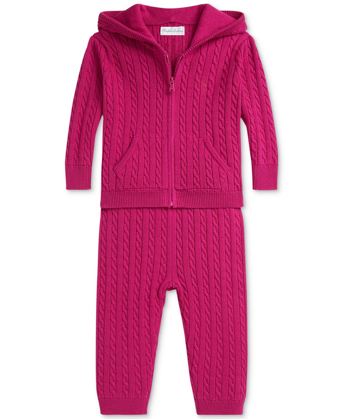 Polo Ralph Lauren Baby Girls 2-pc. Mini Cable-knit Hoodie & Pant Set In Pink
