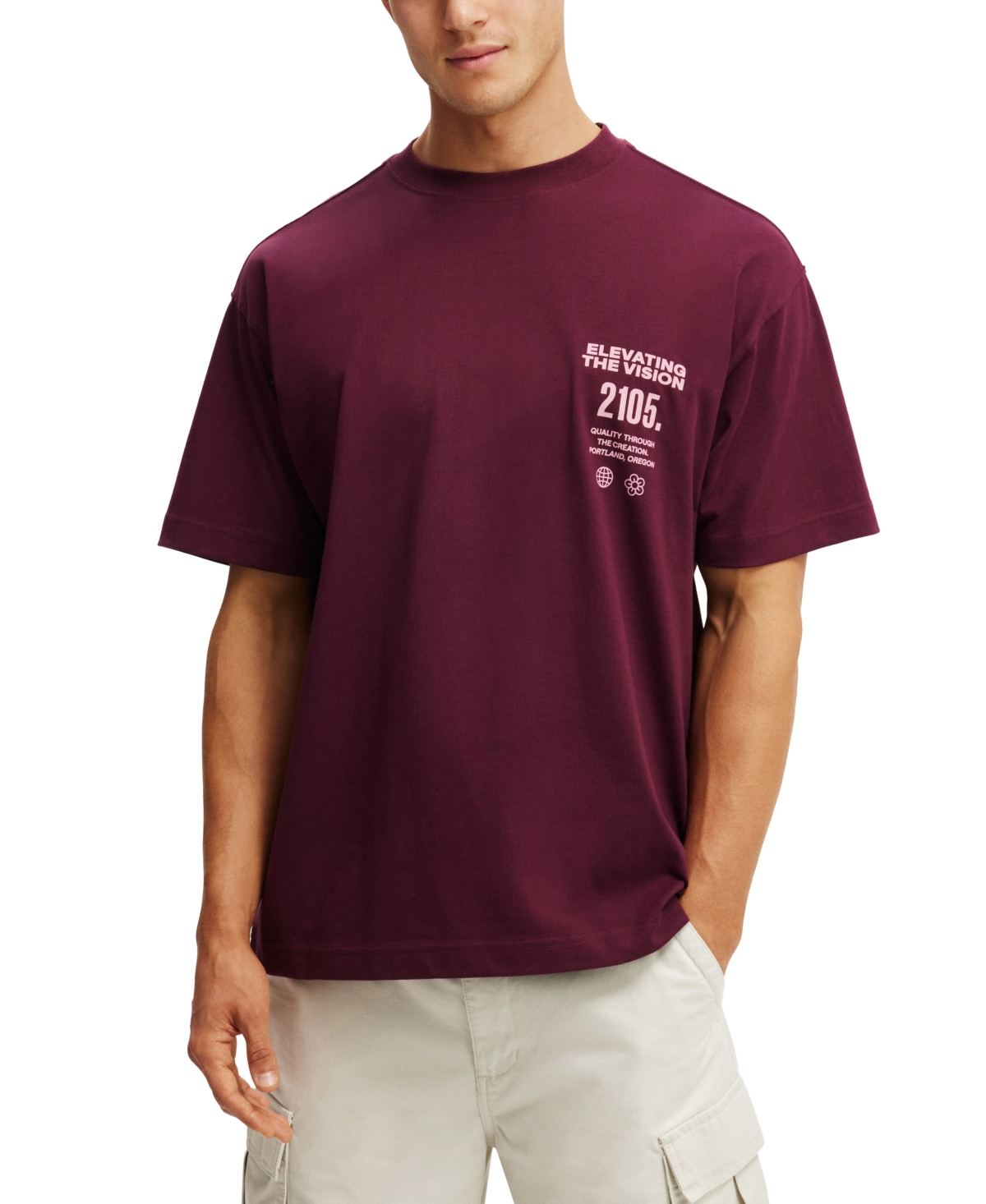 Men's Box Fit Text T-Shirt - Velvet plum, Elevating the vision