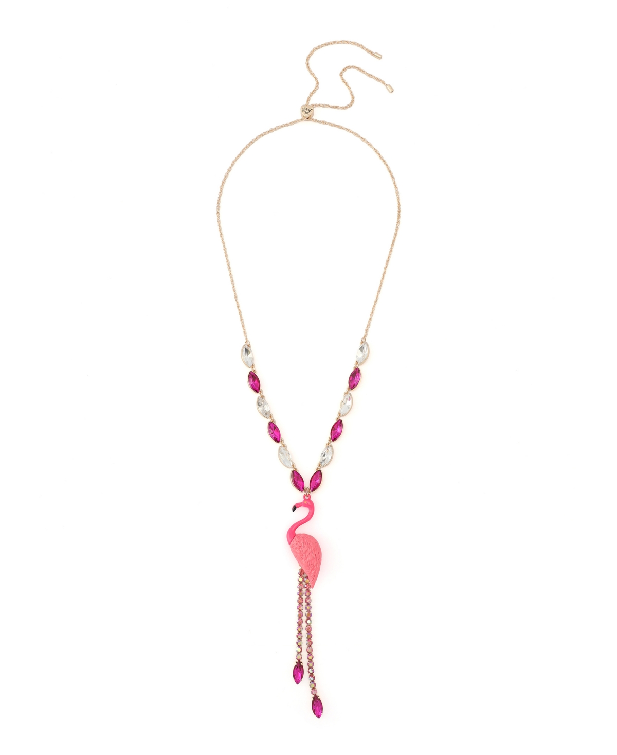 Faux Stone Backyard Flamingo Adjustable Y-Necklace - Pink, Gold