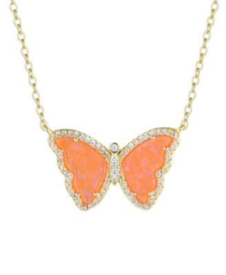 Butterfly Necklace with Lab-Grown Opal in Plated Sterling