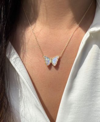 Butterfly Necklace with Lab-Grown Opal in 14k Gold Plated Sterling Silver