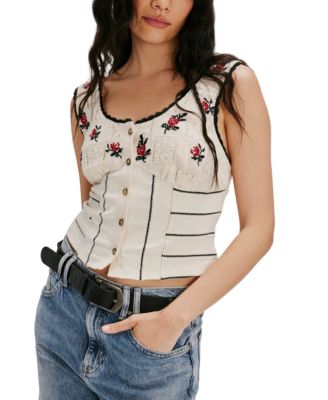 Free People - Women's Sleeveless Rose Bud Knit Top