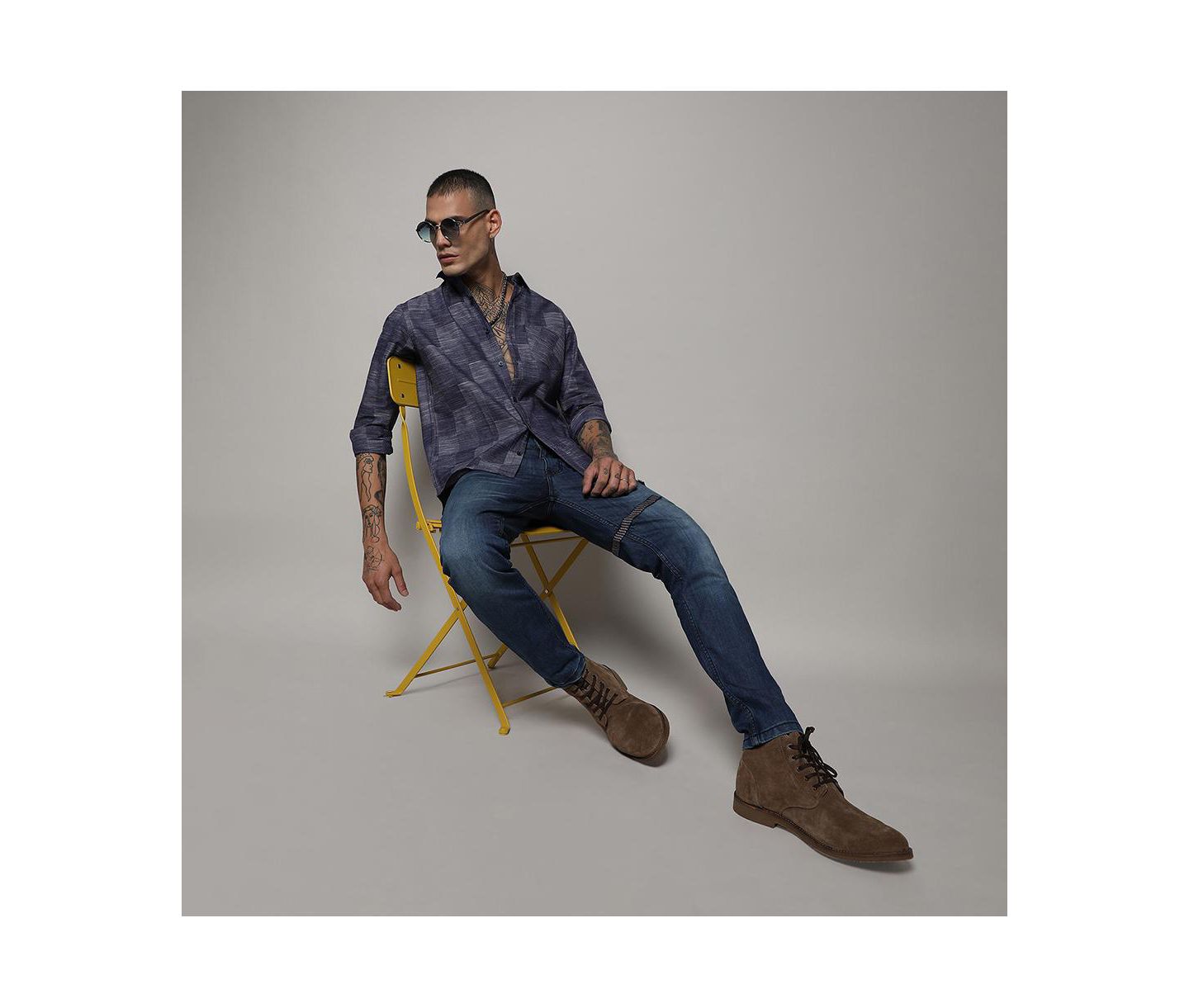 Мужская рубашка Cahoot Campus Sutra Steel Blue Heathered Denim Check, цвет: Синий — фото 2