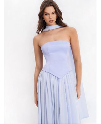 Women's Qianna Baby Blue Peplum Top Drop Waist Chiffon Gown
