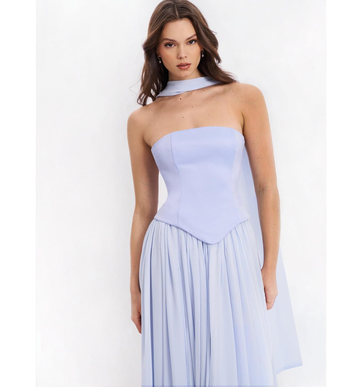 Women's Qianna Baby Blue Peplum Top Drop Waist Chiffon Gown