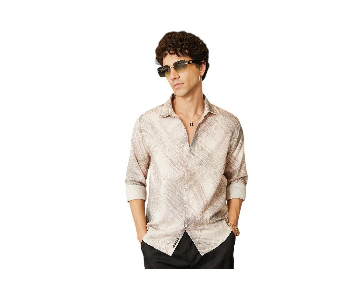 Men's Saltbox Beige Faded Strokes Shirt