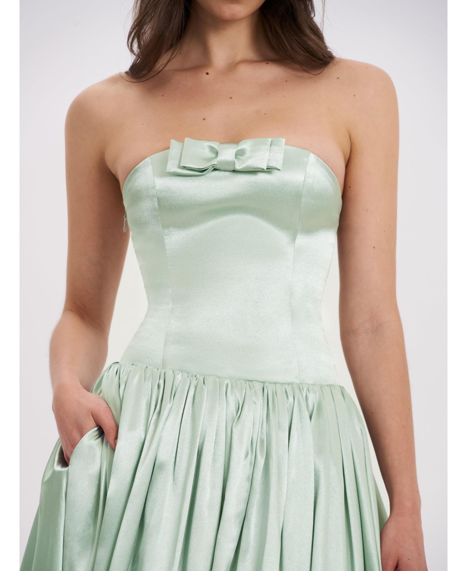 Women's Lael Mint Green Back Button Trailing Gown