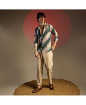 Men's Emerald Green & Ivory White Ombre-Pleated Shirt