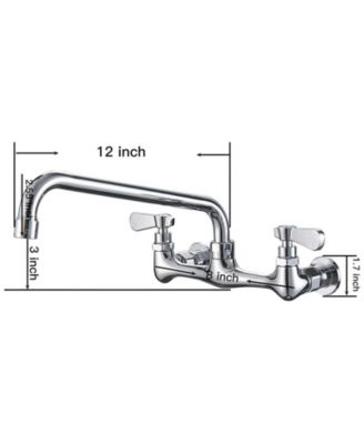 2-Handle Wall Mount Kitchen Faucet with 12" Swivel Spout and 8" Center Faucet