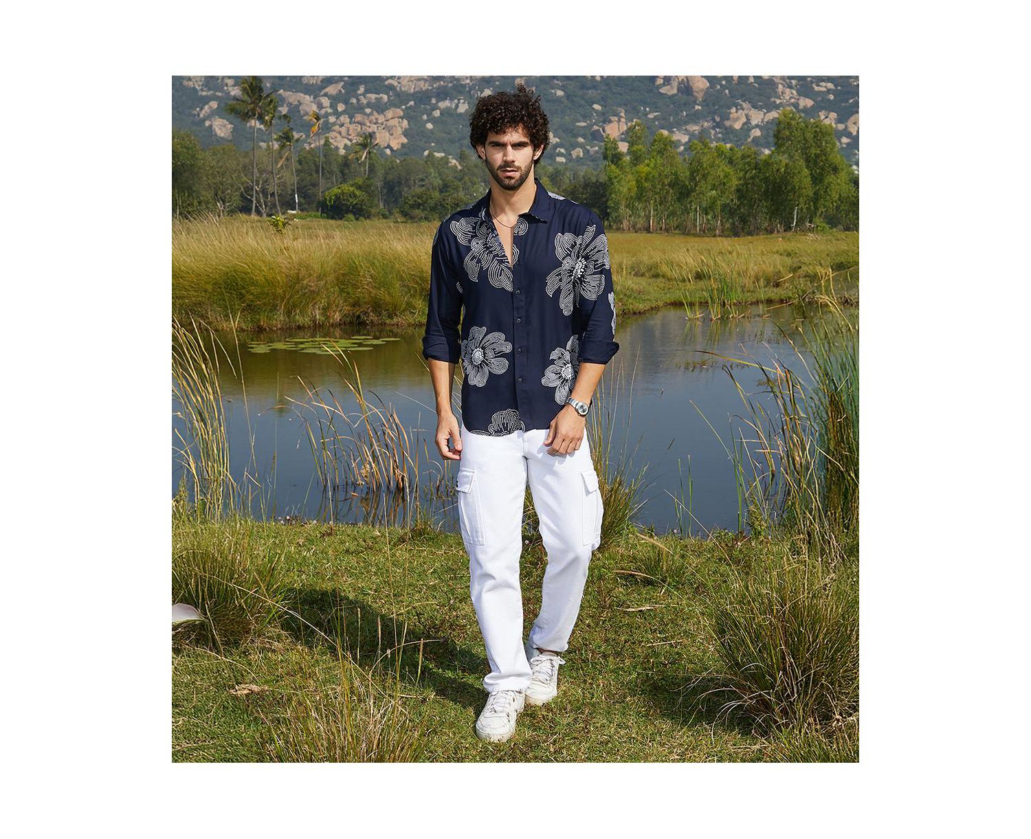 Men's Navy Blue Maxi-Flora Shirt