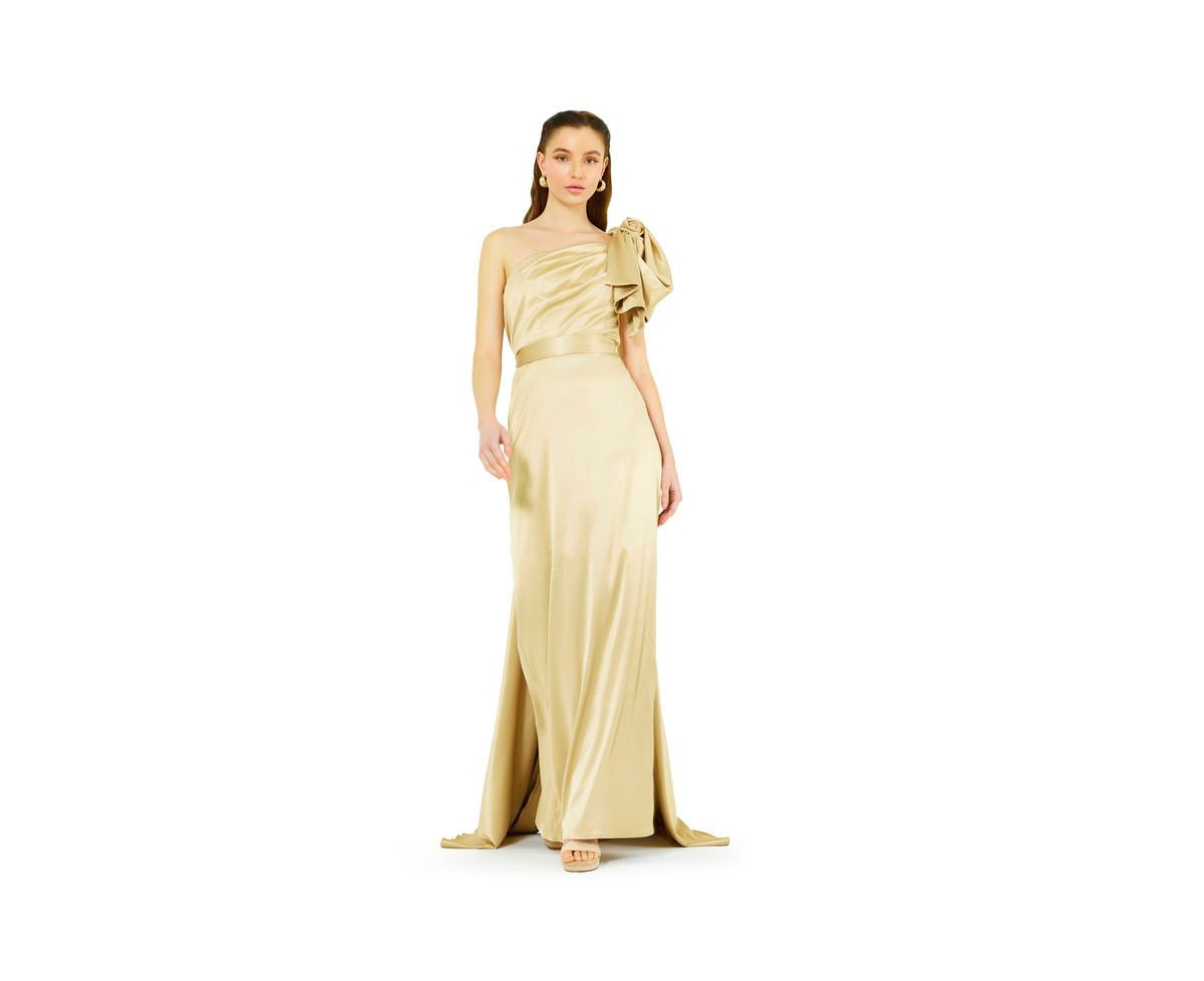 Women's One Shoulder Draped Sleeve Gown - Gold