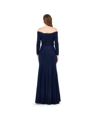 Off-The-Shoulder Long Sleeved Crepe Gown