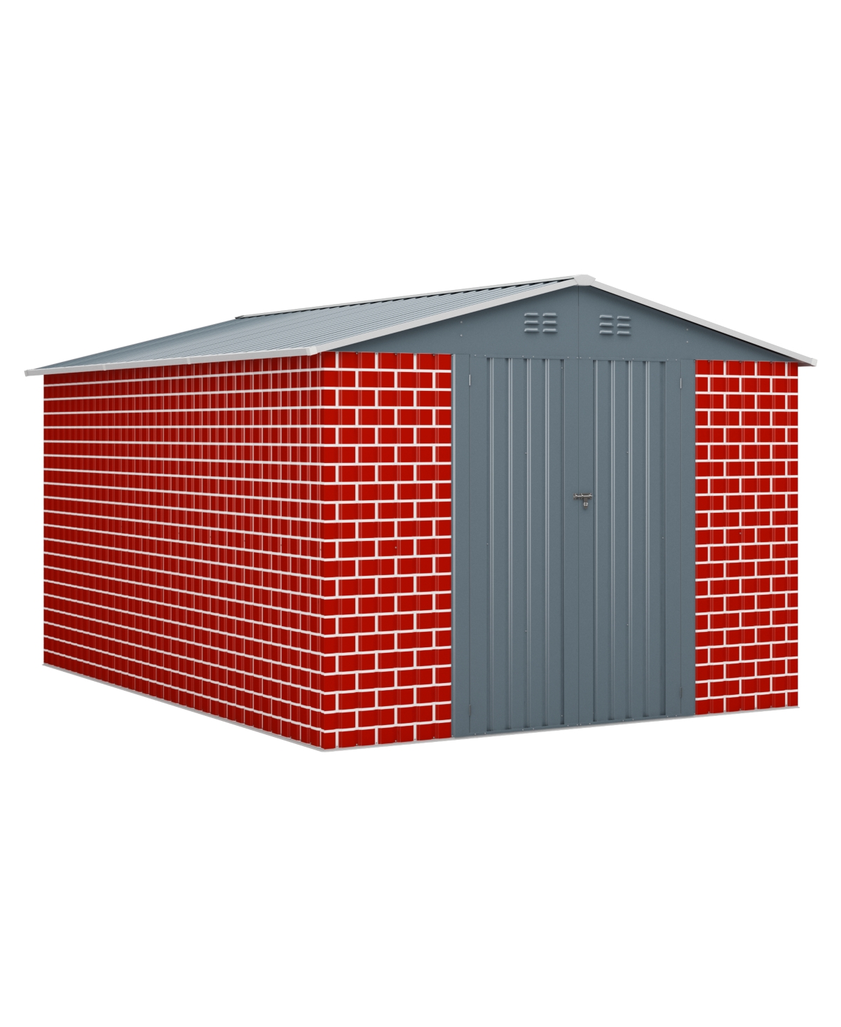 8&#x22;x12&#x22; Outdoor Storage Shed, Huge Metal Shed with 2 Double Hinged Doors - Grey + red (brick stylexFF09;
