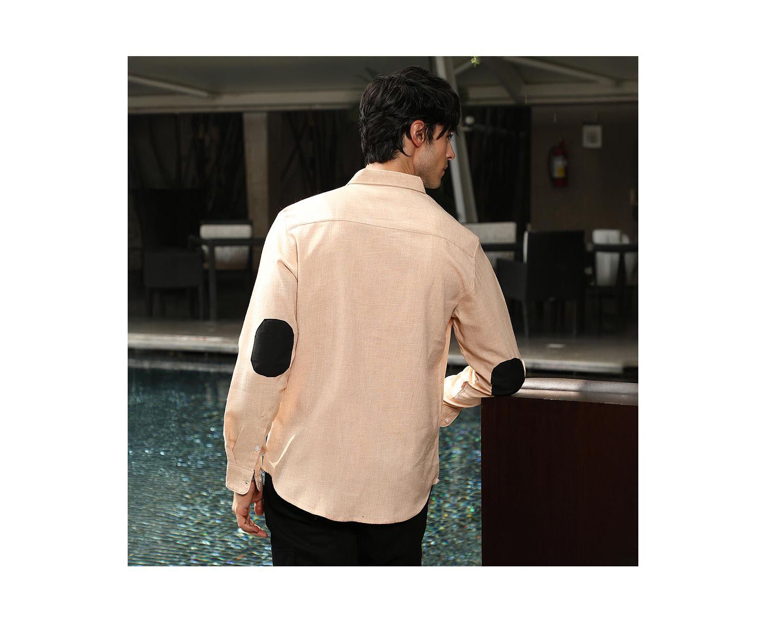 Men's Ecru Beige Solid Relaxed Shirt