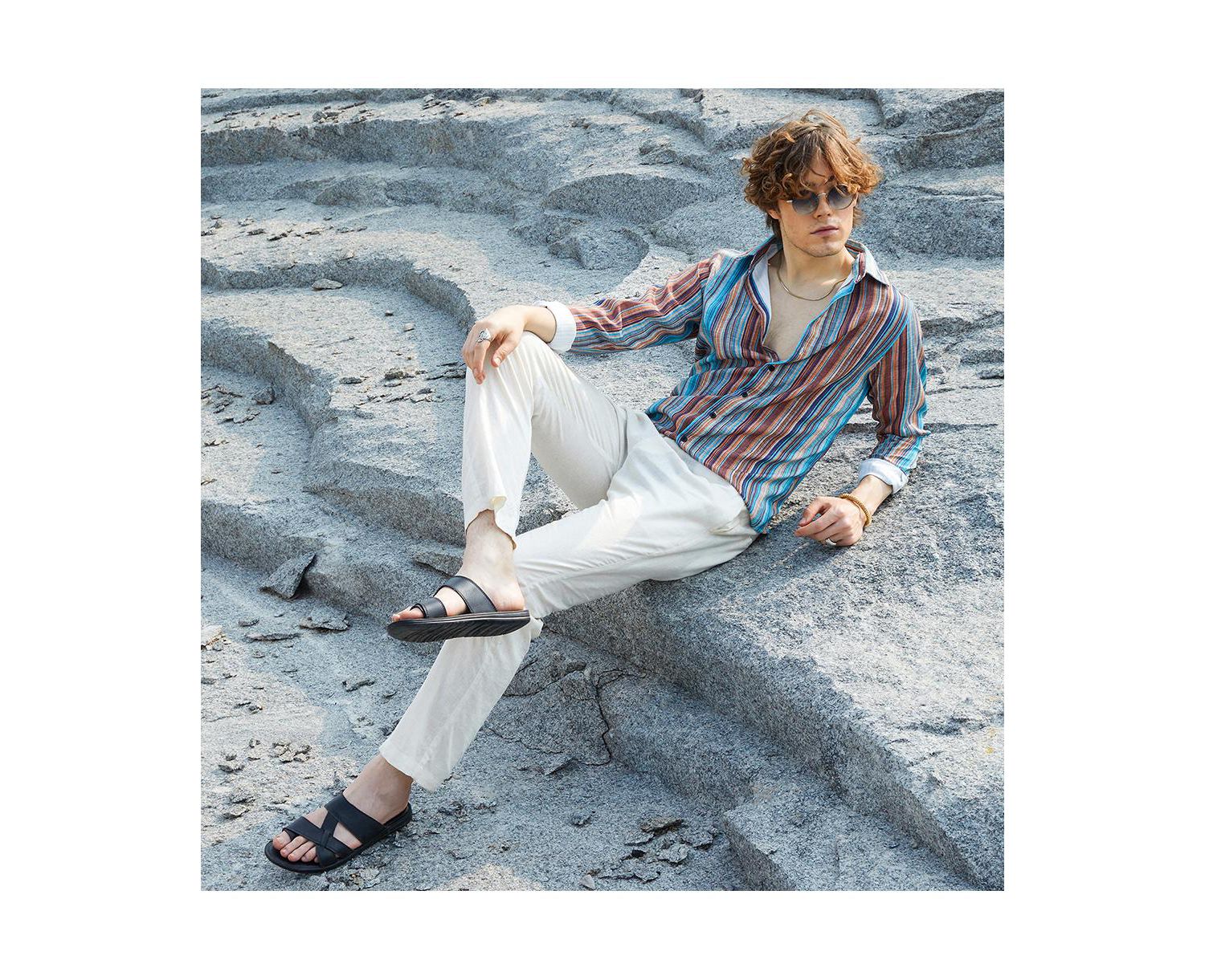 Men's Azure Blue & Chocolate Brown Multitrack-Striped Shirt