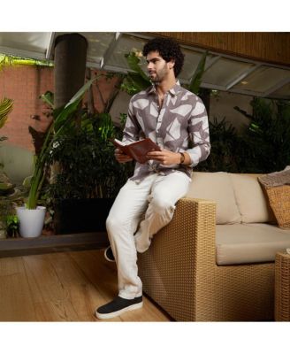 Men's Ash Brown Abstract Heathered Shirt