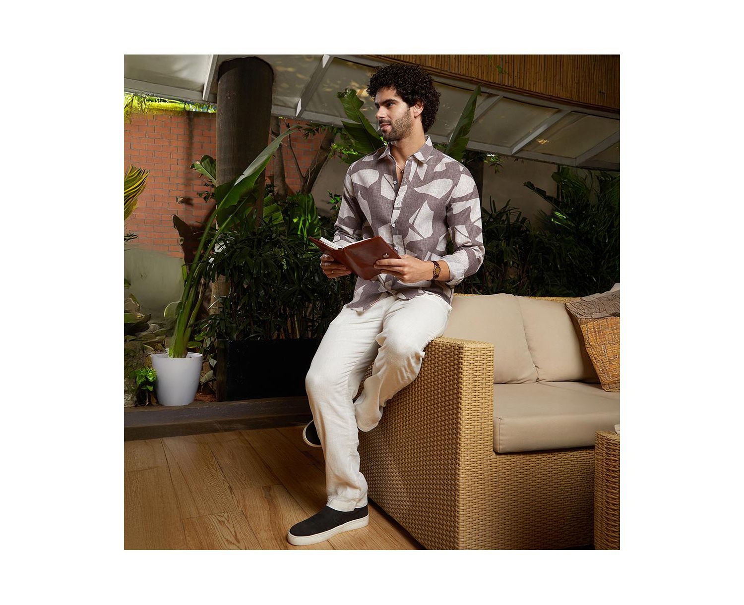 Men's Ash Brown Abstract Heathered Shirt