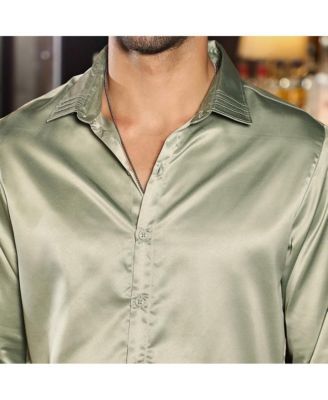 Men's Sage Green Solid Satin Shirt